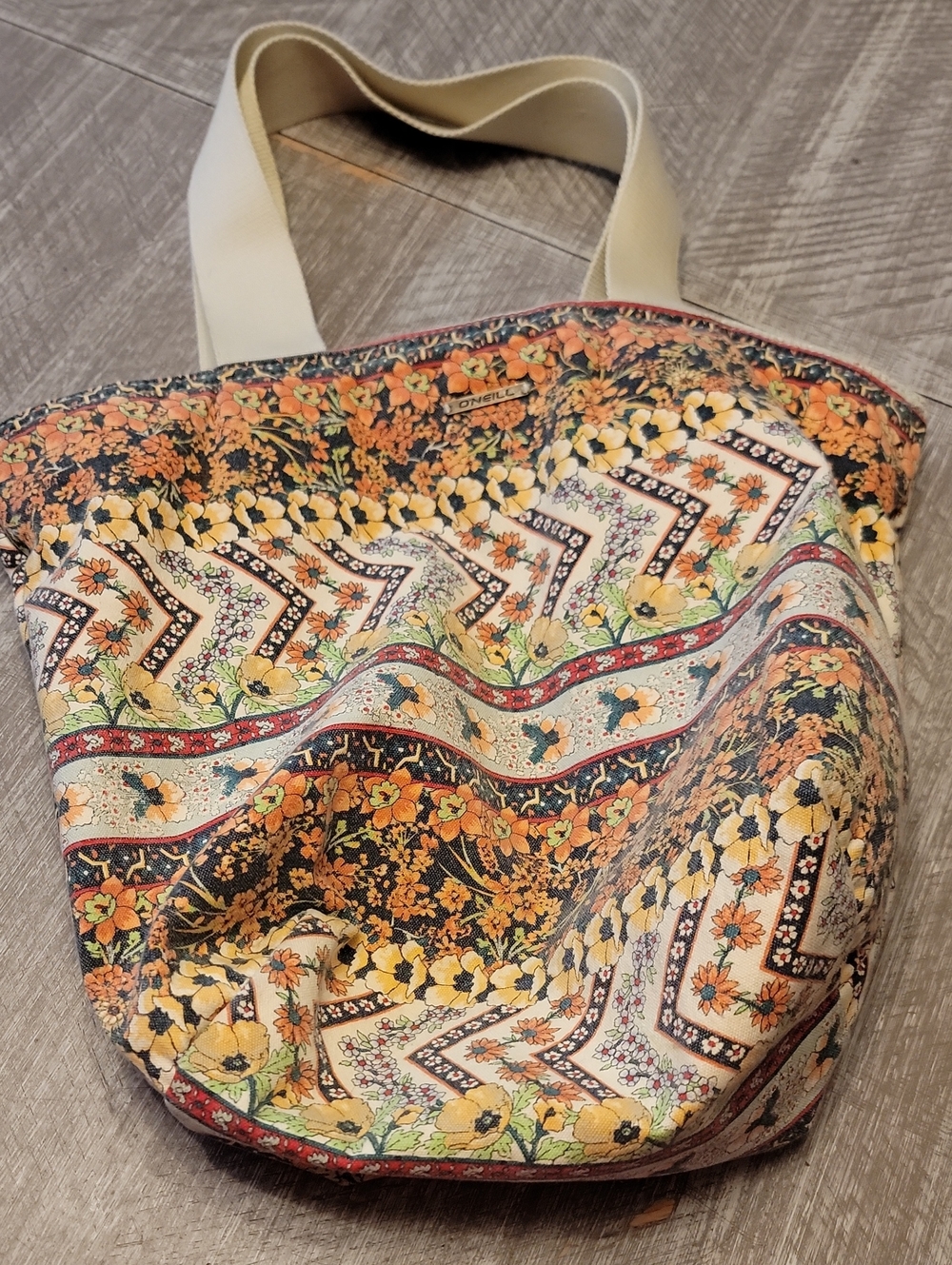 O'Neill Floral Canvas Tote Bag in Yellow & Cream